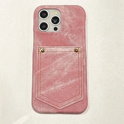 Luxury Denim Leather Card Bag Case For iPhone