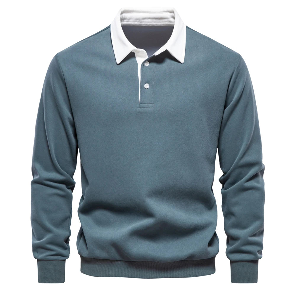UniVibe Men’s Polo Neck Cotton Sweatshirt Autumn Casual & Social Wear