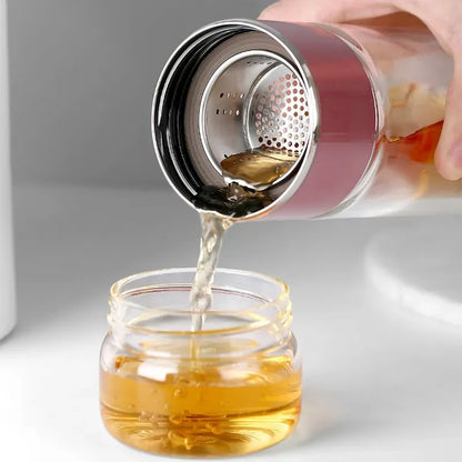 420ML Double-Layer Glass Tea Infuser Bottle – Heat-Resistant Borosilicate with Stainless Steel Lid