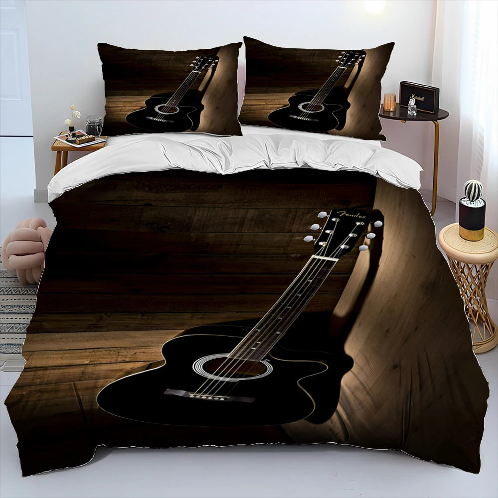 3D Classical Guitar Electric Guitar Comforter Bedding Set