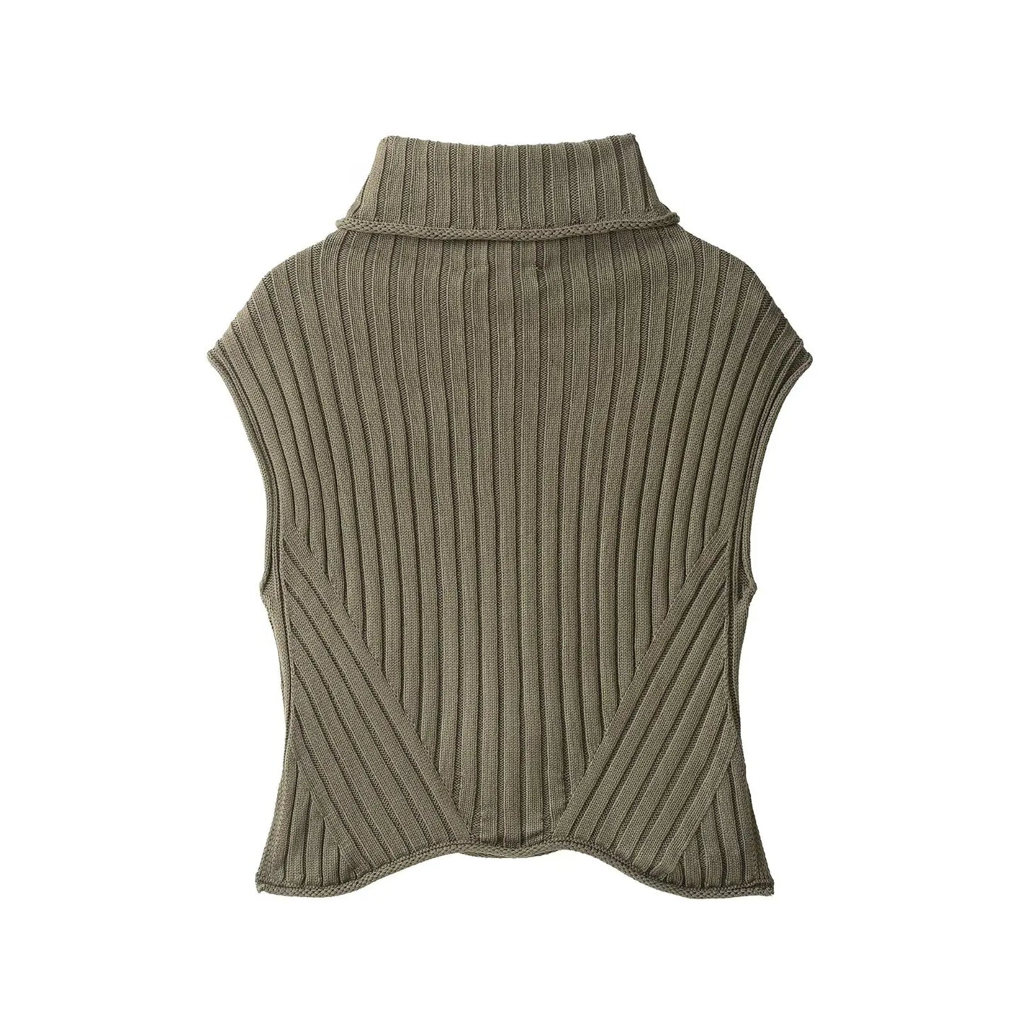 Ribbed Knit High-Neck Sleeveless Vest – Army Green