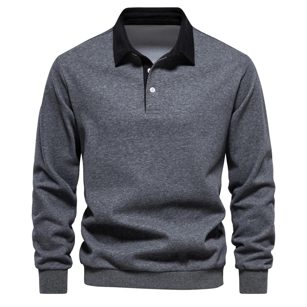 UniVibe Men’s Polo Neck Cotton Sweatshirt Autumn Casual & Social Wear