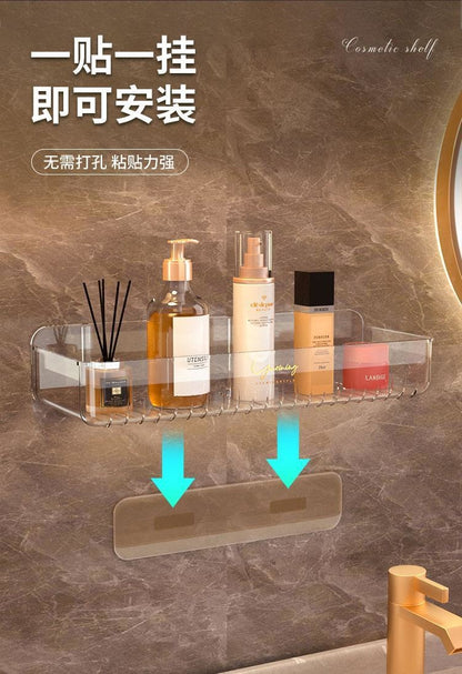 No-Punch Wall Shelf – Waterproof Bathroom Storage Rack (White)