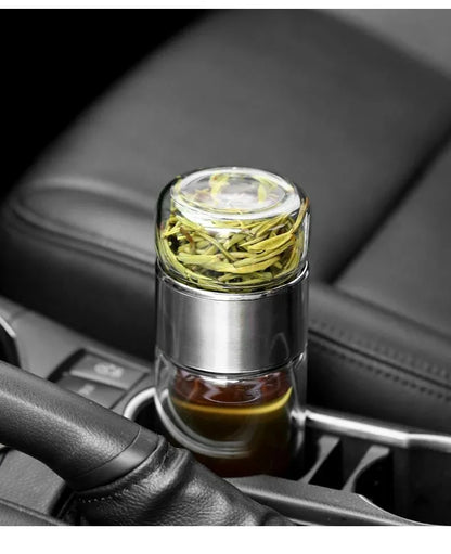 420ML Double-Layer Glass Tea Infuser Bottle – Heat-Resistant Borosilicate with Stainless Steel Lid
