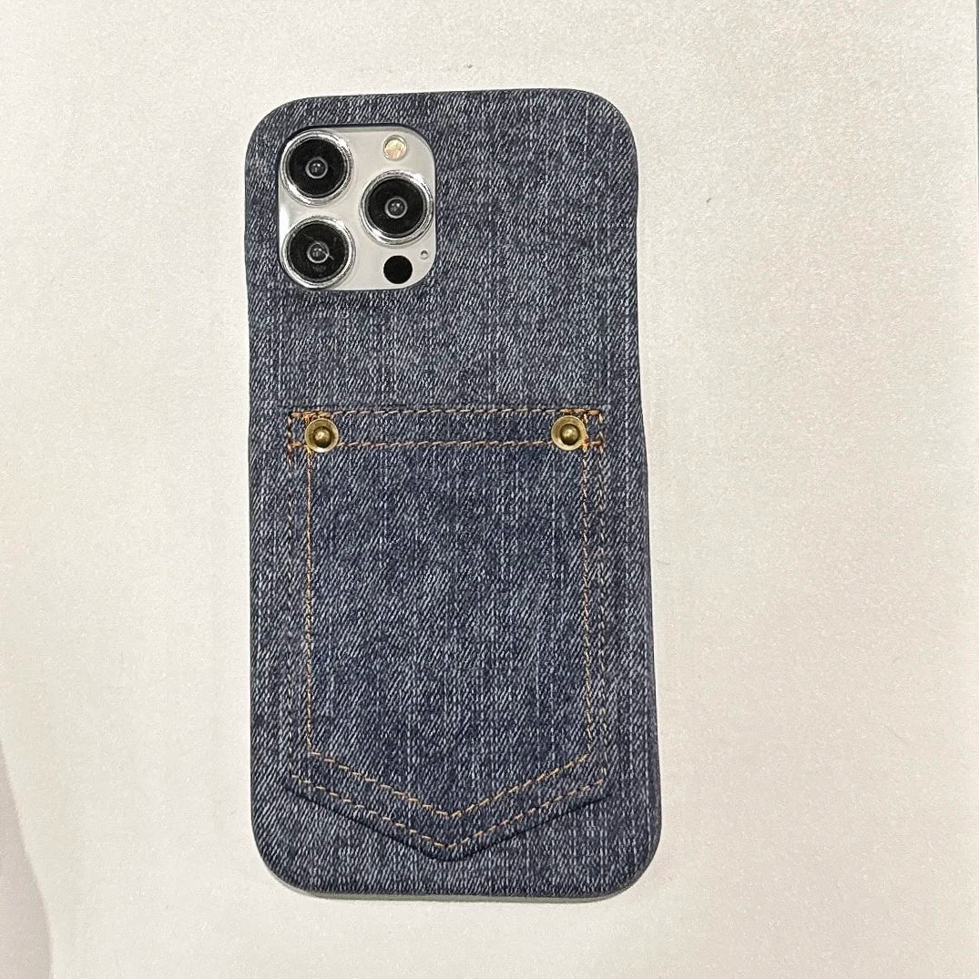 Luxury Denim Leather Card Bag Case For iPhone