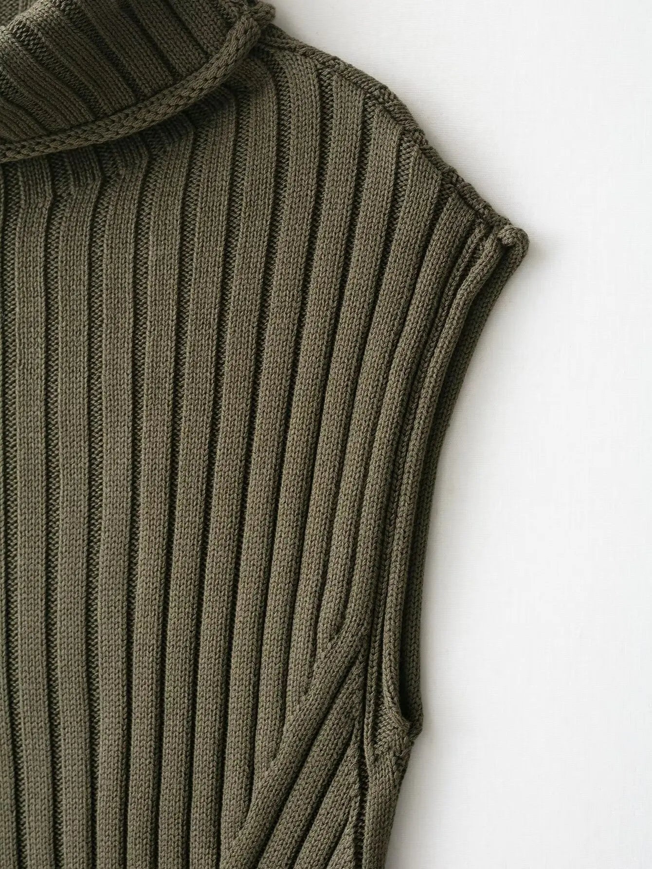 Ribbed Knit High-Neck Sleeveless Vest – Army Green
