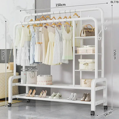 Space-Saving Floor Standing Clothes Drying Rack – Multipurpose Hanger for Dorm, Balcony & Indoor Use