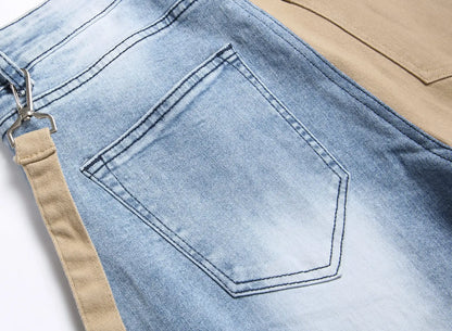 Men’s Patchwork Denim Jeans – Slim Fit Cargo Style Pants with Zipper Pockets | UniVibe Shop