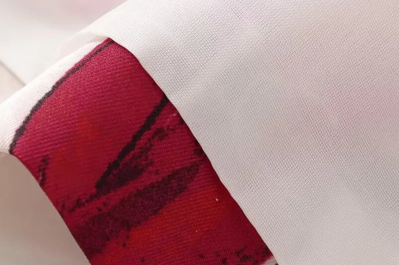 Floral Print Blazer & Pants Two-Piece Suit – Beige with Red Accents | UniVibe Shop