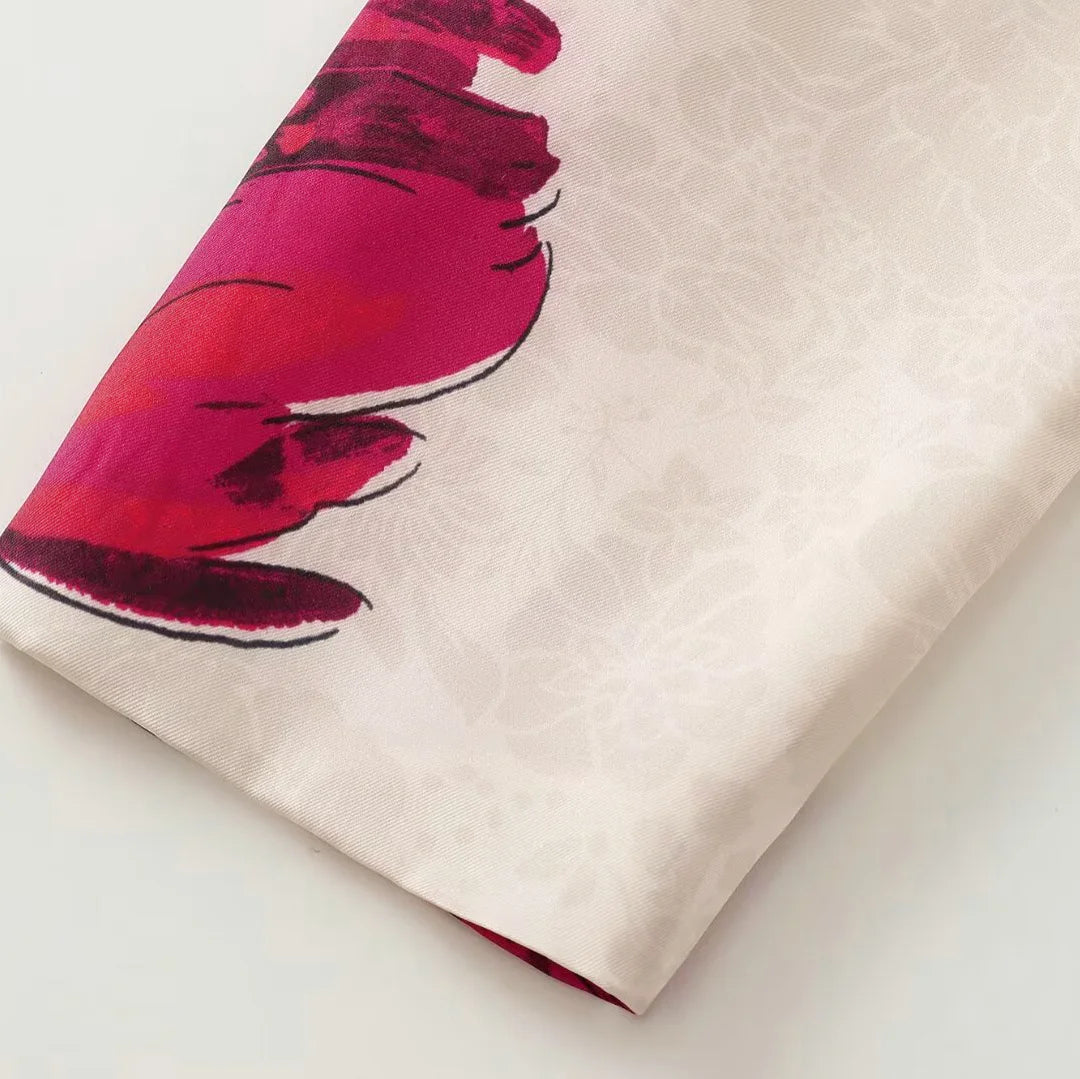 Floral Print Blazer & Pants Two-Piece Suit – Beige with Red Accents | UniVibe Shop