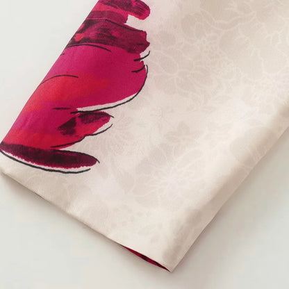 Floral Print Blazer & Pants Two-Piece Suit – Beige with Red Accents | UniVibe Shop