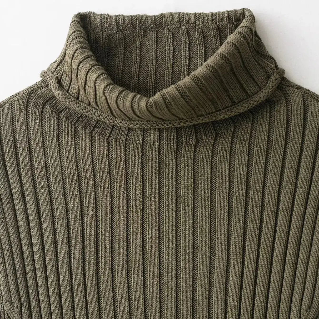 Ribbed Knit High-Neck Sleeveless Vest – Army Green