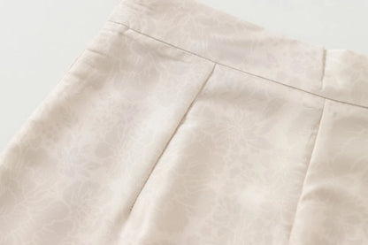 Floral Print Blazer & Pants Two-Piece Suit – Beige with Red Accents | UniVibe Shop