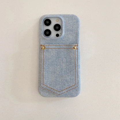 Luxury Denim Leather Card Bag Case For iPhone