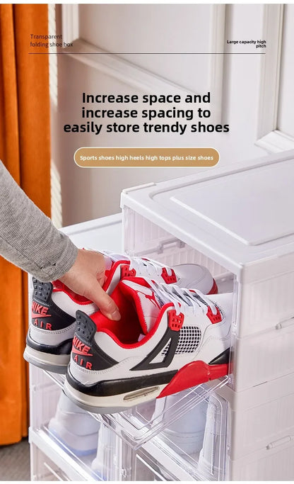Foldable Shoe Organizer – No Assembly Stackable Dustproof Space-Saving Cabinet for Dorm or Home