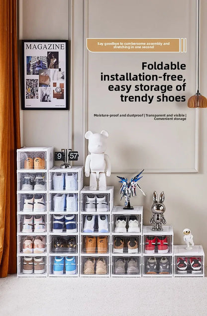 Foldable Shoe Organizer – No Assembly Stackable Dustproof Space-Saving Cabinet for Dorm or Home