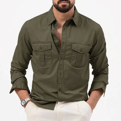 Men’s Army Green Long Sleeve Shirt – Business Casual & Streetwear Style