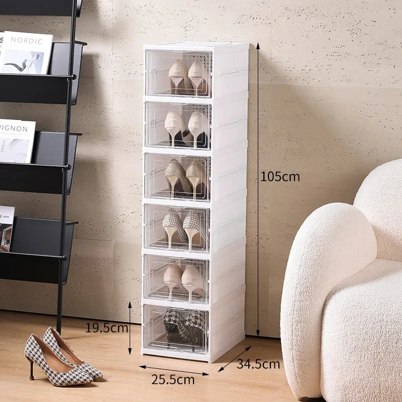 Foldable Shoe Organizer – No Assembly Stackable Dustproof Space-Saving Cabinet for Dorm or Home