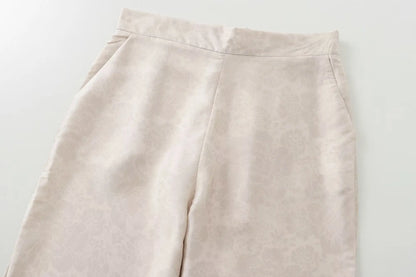 Floral Print Blazer & Pants Two-Piece Suit – Beige with Red Accents | UniVibe Shop