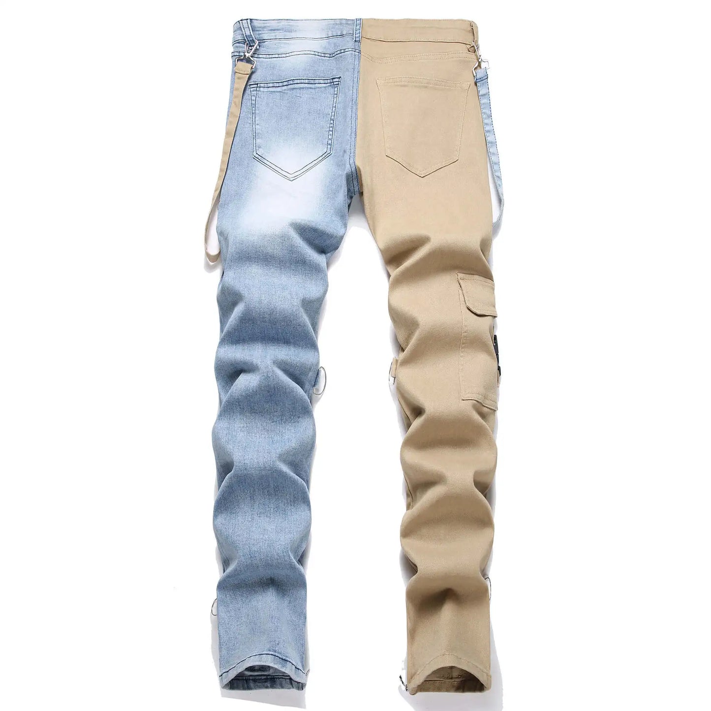 Men’s Patchwork Denim Jeans – Slim Fit Cargo Style Pants with Zipper Pockets | UniVibe Shop