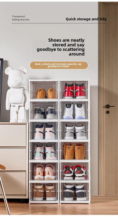 Foldable Shoe Organizer – No Assembly Stackable Dustproof Space-Saving Cabinet for Dorm or Home