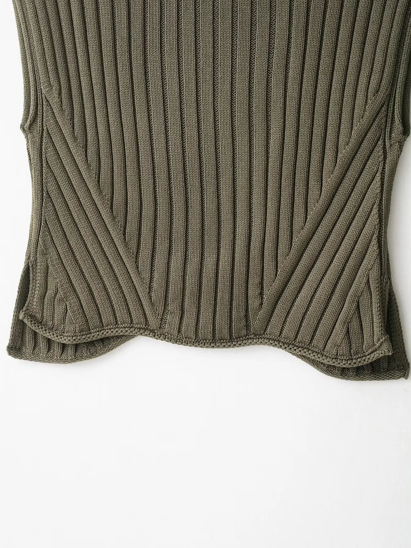 Ribbed Knit High-Neck Sleeveless Vest – Army Green