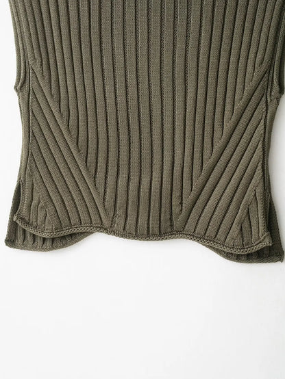 Ribbed Knit High-Neck Sleeveless Vest – Army Green