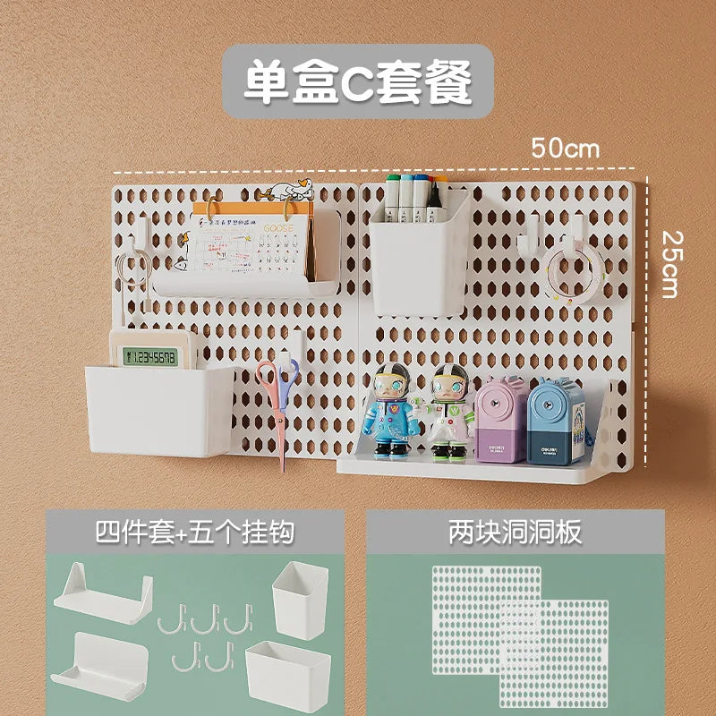Kawaii Hole Board Wall Shelf – No-Drill Dorm Organizer for Students | Pegboard Storage Rack