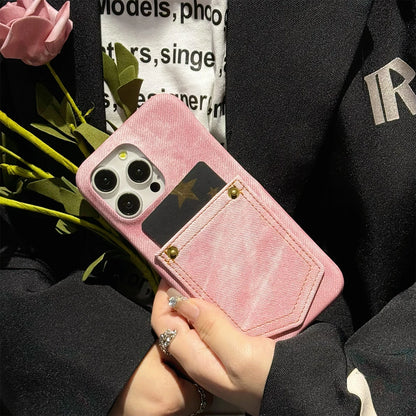 Luxury Denim Leather Card Bag Case For iPhone