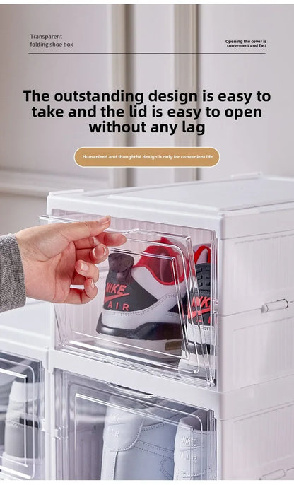Foldable Shoe Organizer – No Assembly Stackable Dustproof Space-Saving Cabinet for Dorm or Home