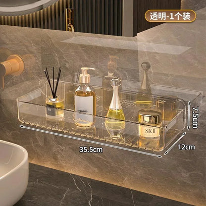 No-Punch Wall Shelf – Waterproof Bathroom Storage Rack (White)