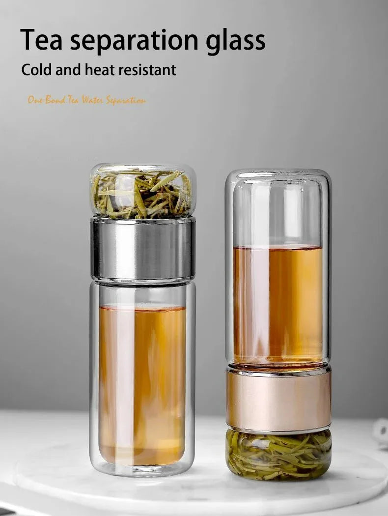 420ML Double-Layer Glass Tea Infuser Bottle – Heat-Resistant Borosilicate with Stainless Steel Lid