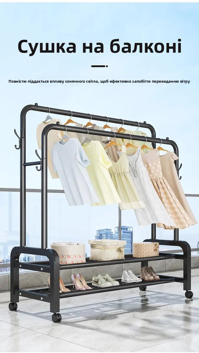 Space-Saving Floor Standing Clothes Drying Rack – Multipurpose Hanger for Dorm, Balcony & Indoor Use