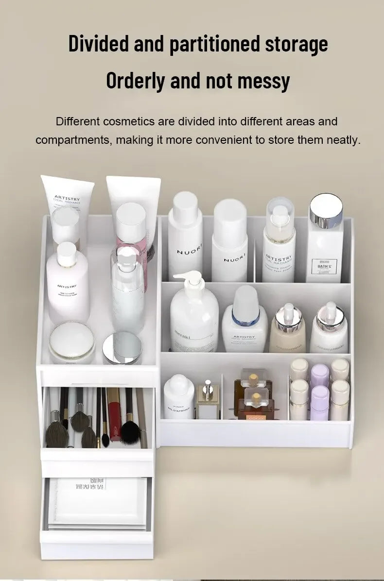 White Drawer Makeup Storage Box – Compact Dorm Organizer for Cosmetics & EssentialsCare Dressing Table Desktop