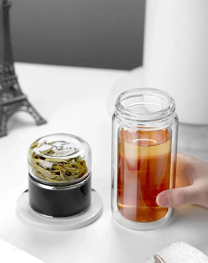420ML Double-Layer Glass Tea Infuser Bottle – Heat-Resistant Borosilicate with Stainless Steel Lid