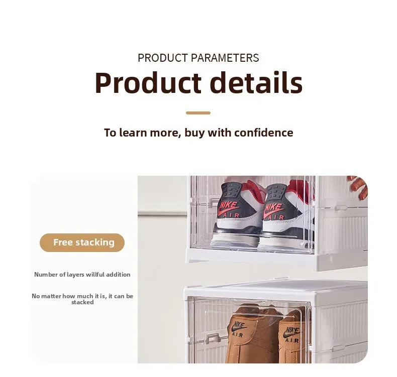 Foldable Shoe Organizer – No Assembly Stackable Dustproof Space-Saving Cabinet for Dorm or Home
