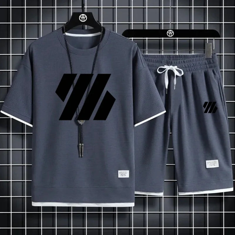 Black men’s summer outfit – matching short sleeve shirt and shorts, casual campus streetwear