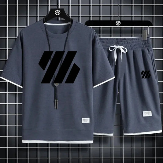 Black men’s summer outfit – matching short sleeve shirt and shorts, casual campus streetwear