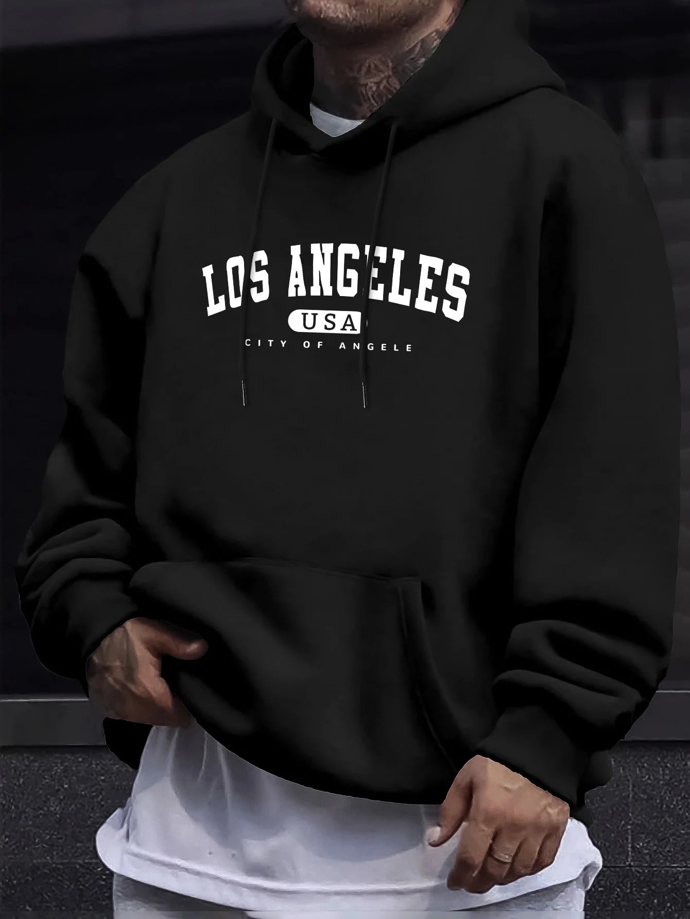 Los Angeles Print Men’s Long Sleeve Cotton Hoodie
