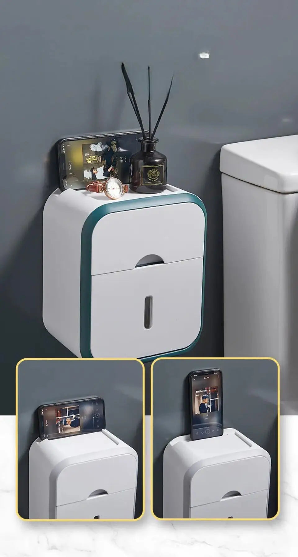 Punch-Free Bathroom Storage Box – Waterproof Toilet Paper & Tissue Organizer