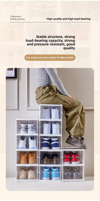 Foldable Shoe Organizer – No Assembly Stackable Dustproof Space-Saving Cabinet for Dorm or Home