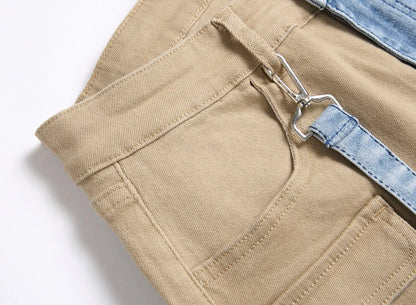 Men’s Patchwork Denim Jeans – Slim Fit Cargo Style Pants with Zipper Pockets | UniVibe Shop