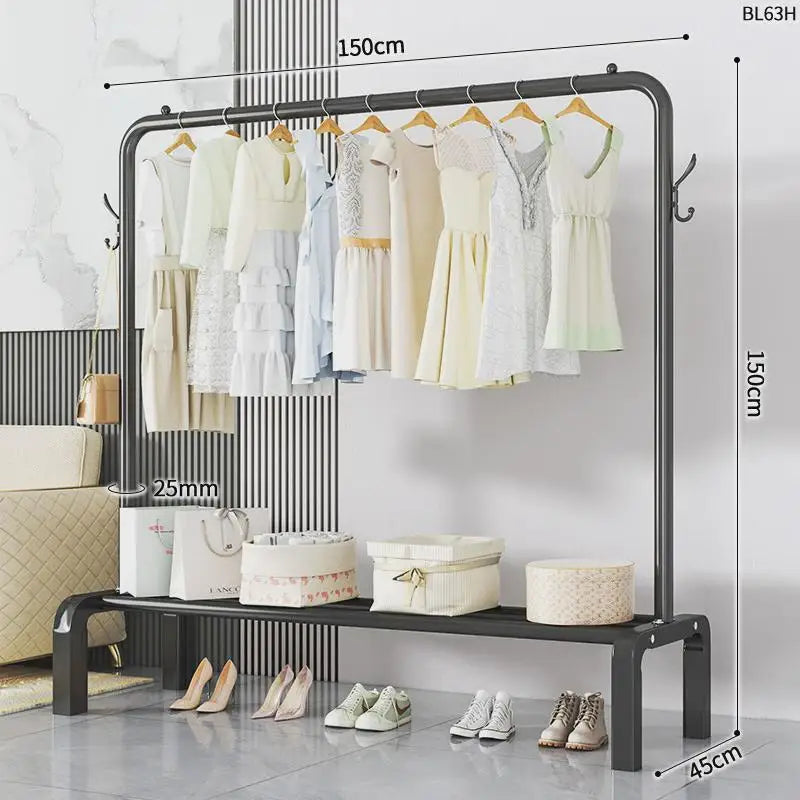 Space-Saving Floor Standing Clothes Drying Rack – Multipurpose Hanger for Dorm, Balcony & Indoor Use
