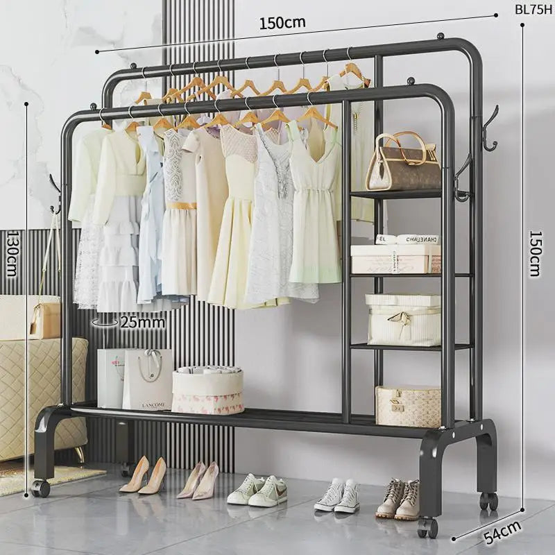 Space-Saving Floor Standing Clothes Drying Rack – Multipurpose Hanger for Dorm, Balcony & Indoor Use