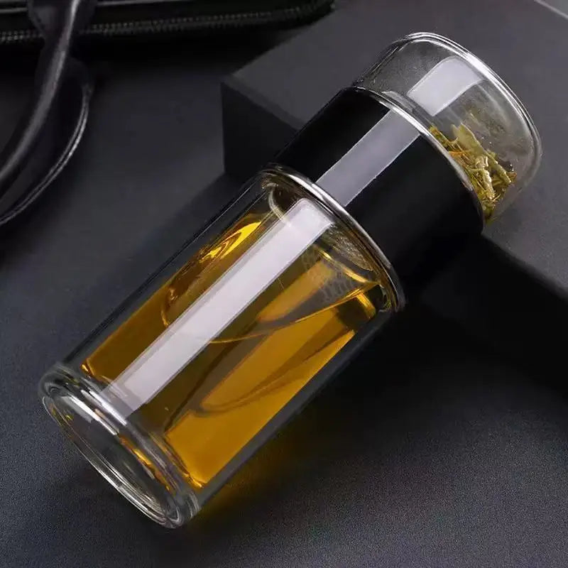 420ML Double-Layer Glass Tea Infuser Bottle – Heat-Resistant Borosilicate with Stainless Steel Lid