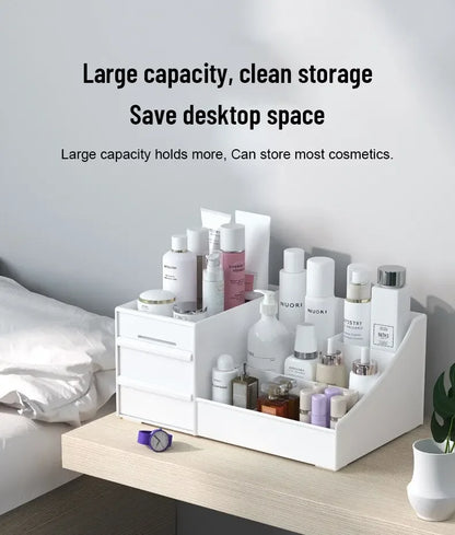 White Drawer Makeup Storage Box – Compact Dorm Organizer for Cosmetics & EssentialsCare Dressing Table Desktop
