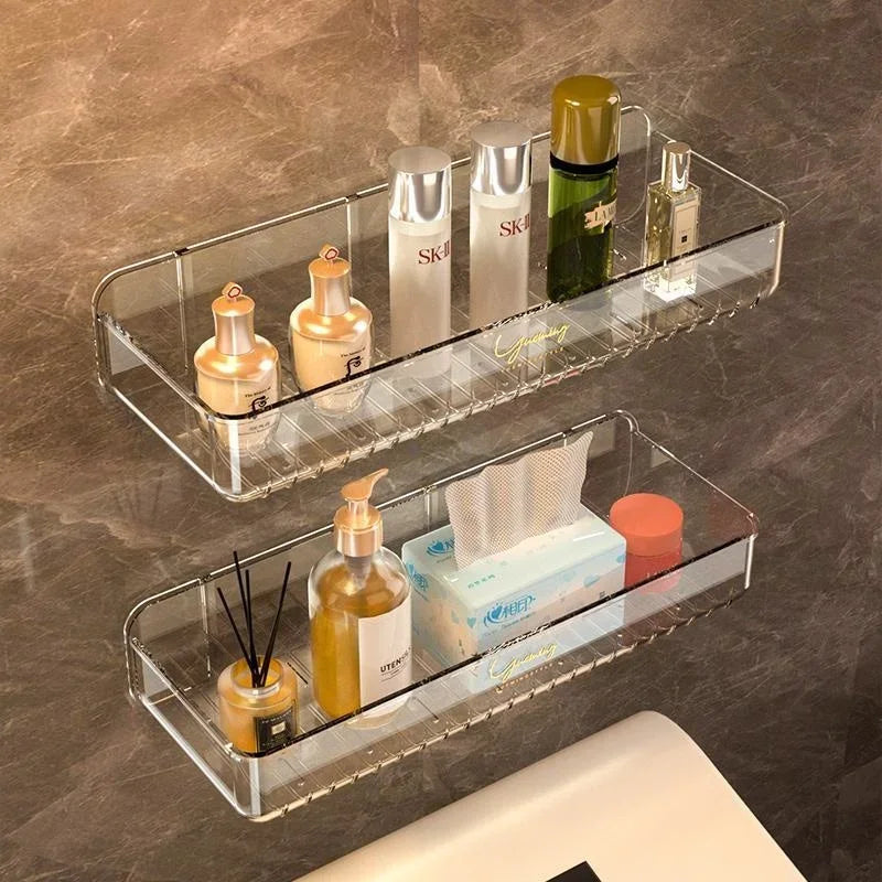 No-Punch Wall Shelf – Waterproof Bathroom Storage Rack (White)