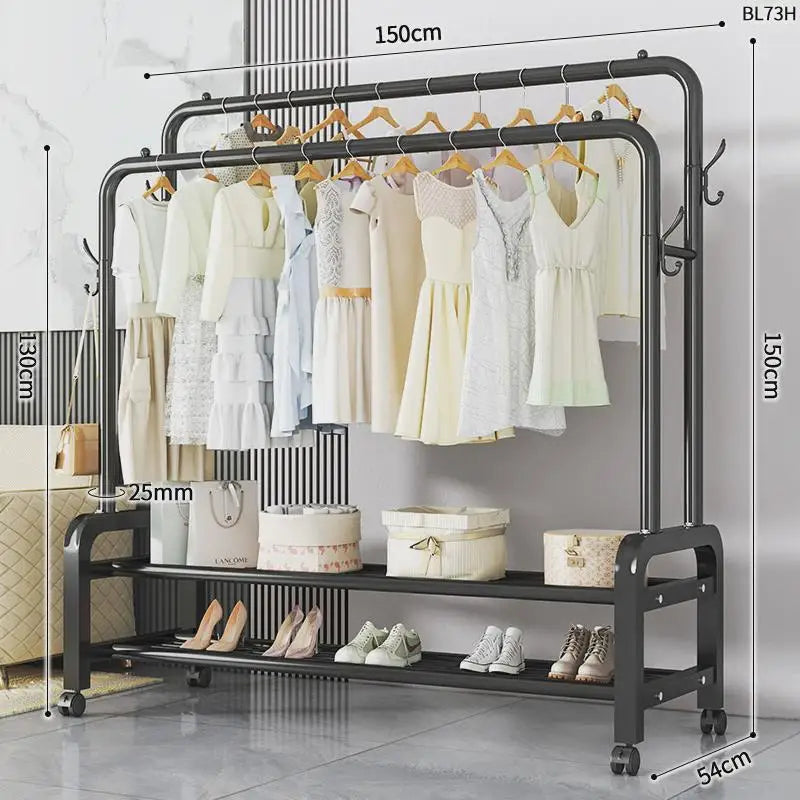 Space-Saving Floor Standing Clothes Drying Rack – Multipurpose Hanger for Dorm, Balcony & Indoor Use