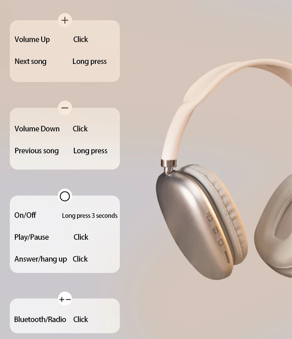 P9 Wireless Bluetooth Headset – Noise Cancelling, Gaming & Outdoor Sports Headphones with Mic