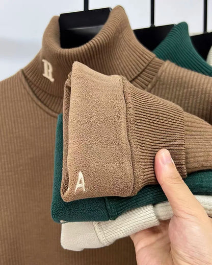 Men’s High Collar Embroidered Knit Sweater – Thickened Winter Pullover | UniVibe Shop